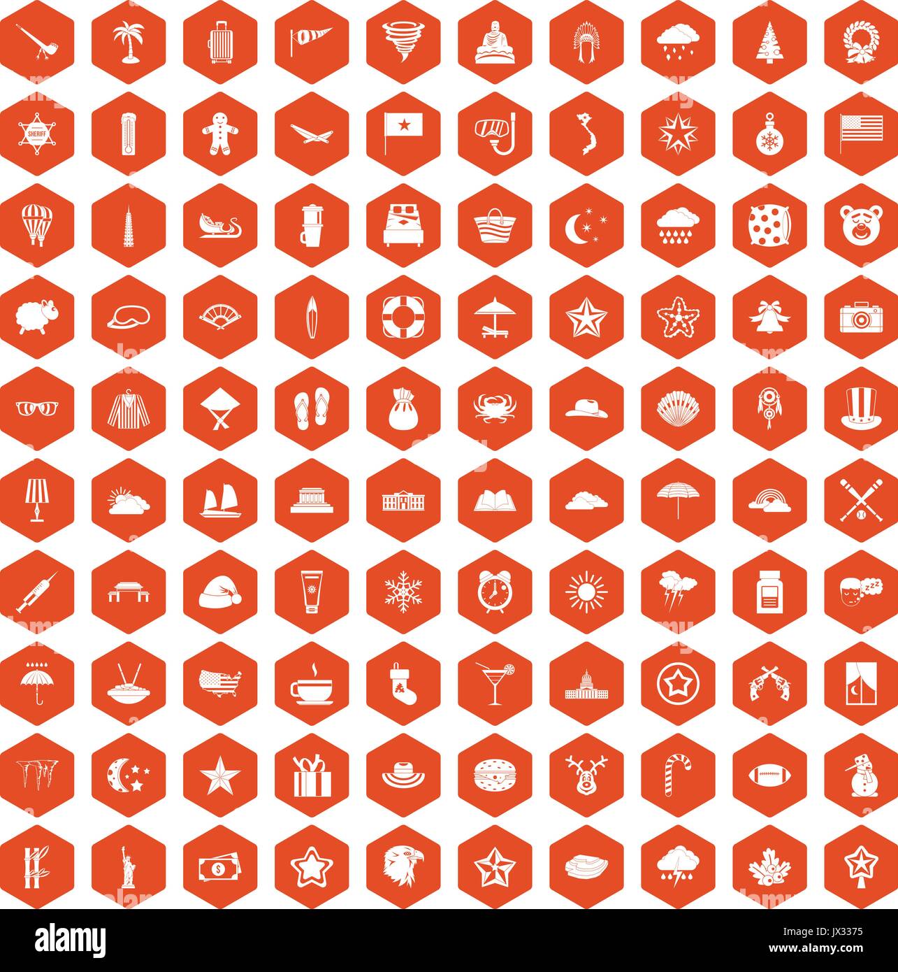 100 star icons hexagon orange Stock Vector