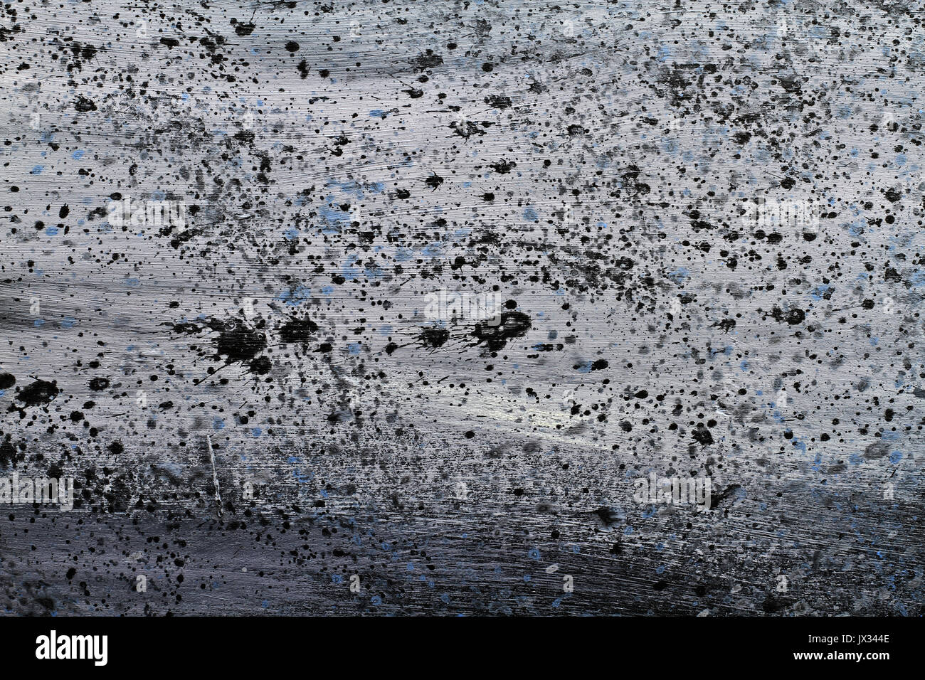 Hand painted splattered grey wood grain texture background with acrylic paint splatter Stock Photo