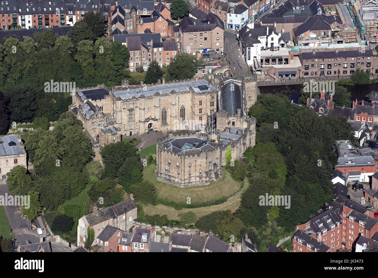 aerial view of Durham Castle (part of Durham University), UK Stock Photo