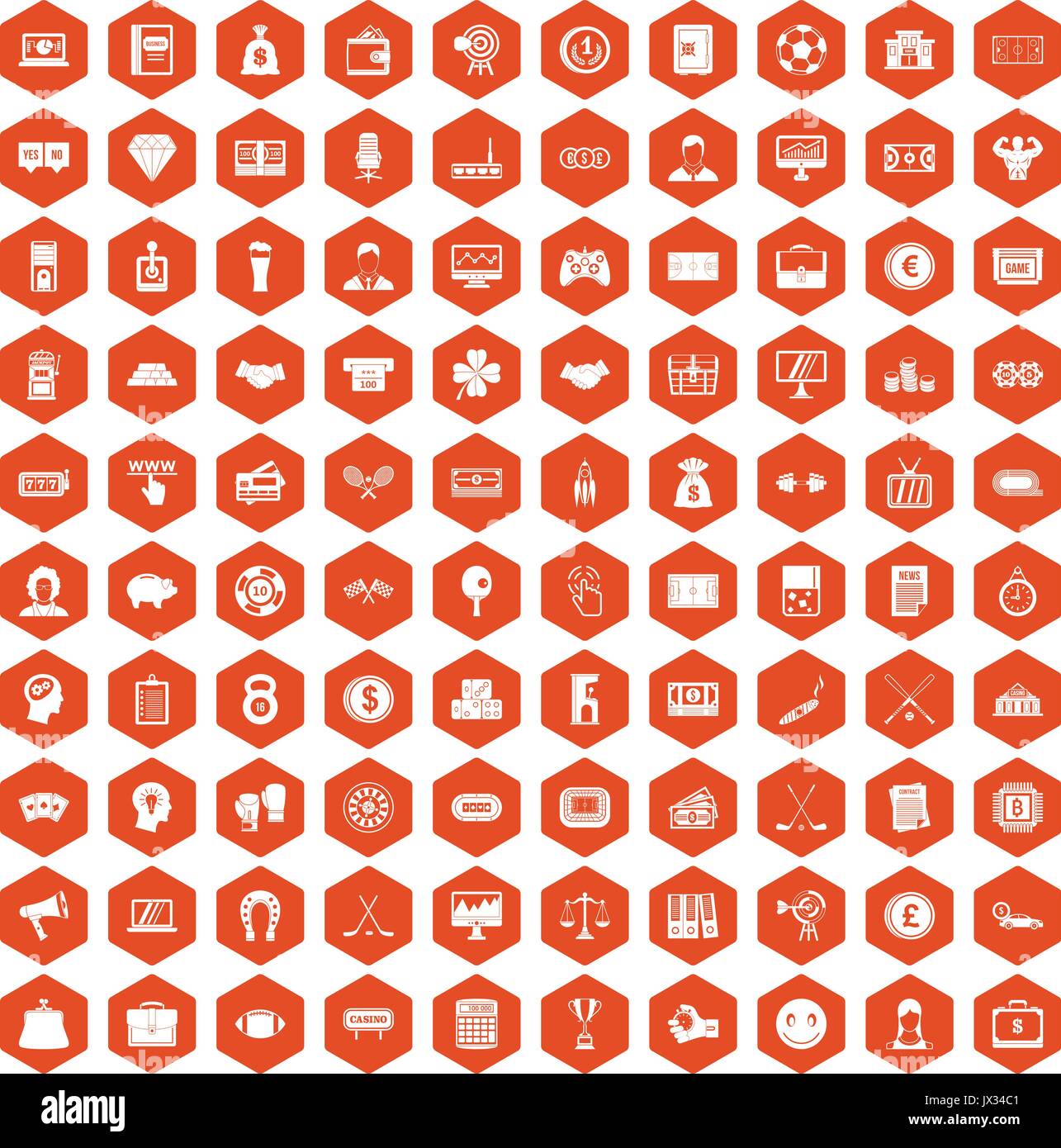 100 sweepstakes icons hexagon orange Stock Vector