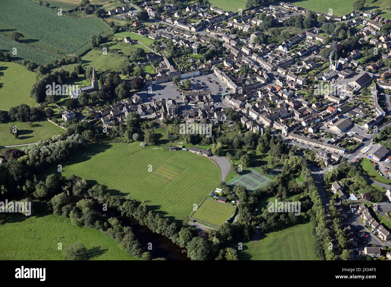 aerial view of Masham village, North Yorkshire, UK Stock Photo