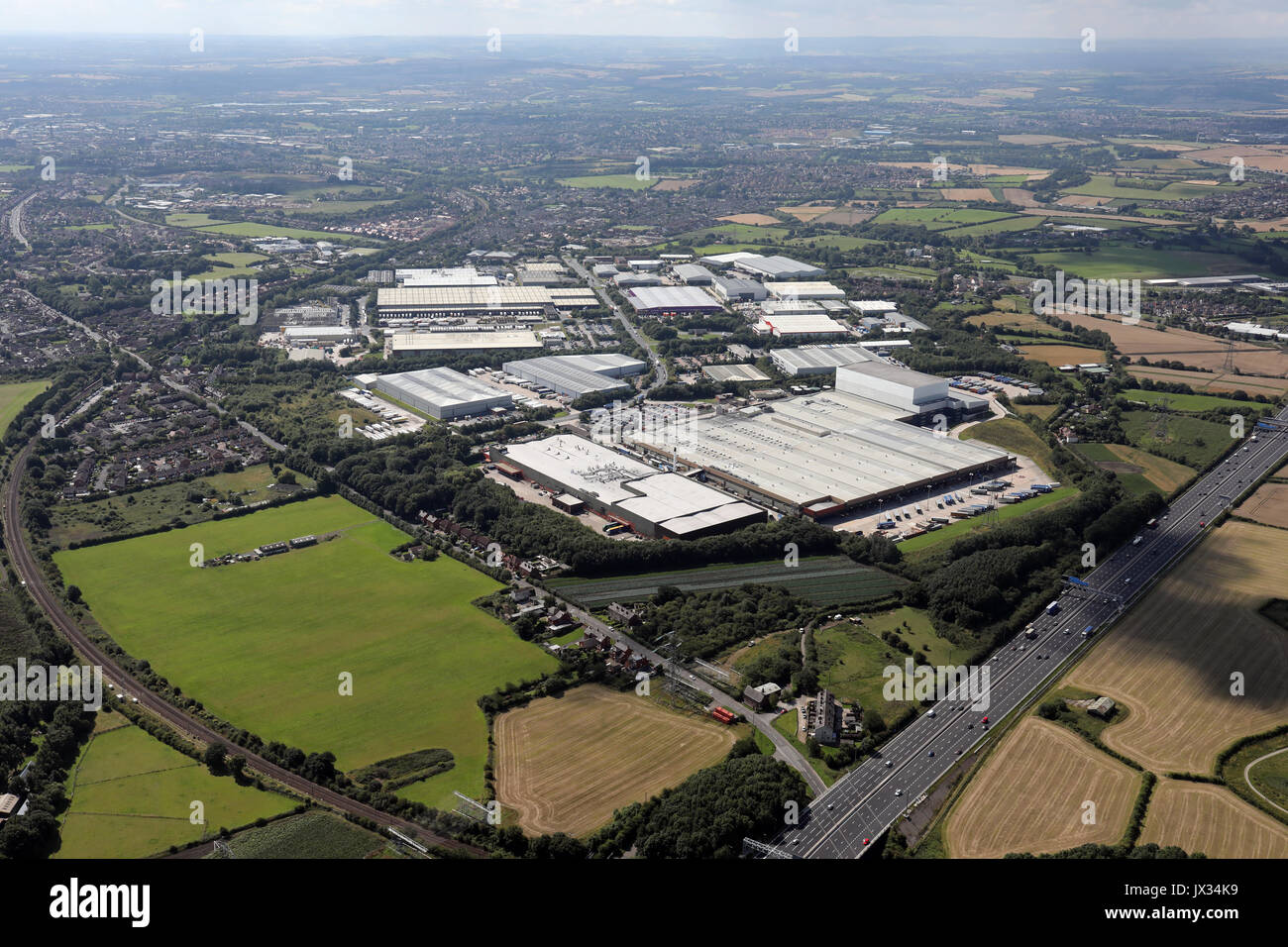 aerial view of Wakefield Industrial Estate with Coca Cola factory prominent, UK Stock Photo