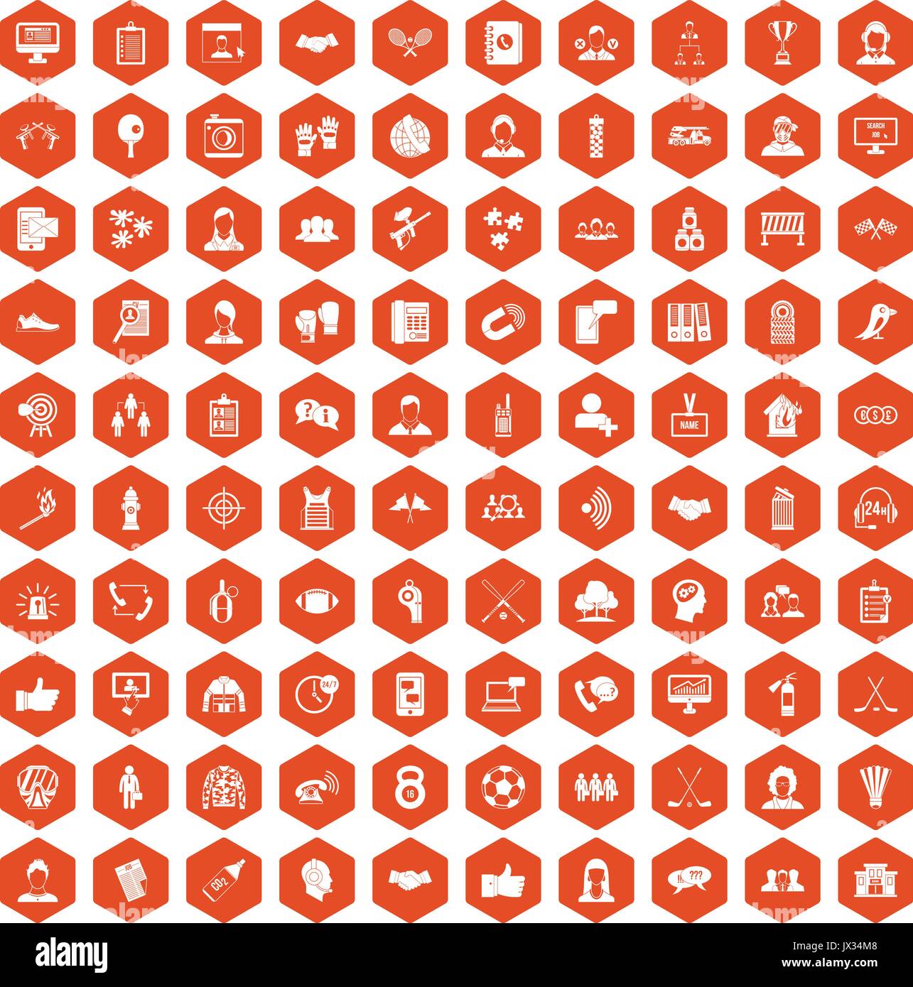 100 team icons hexagon orange Stock Vector