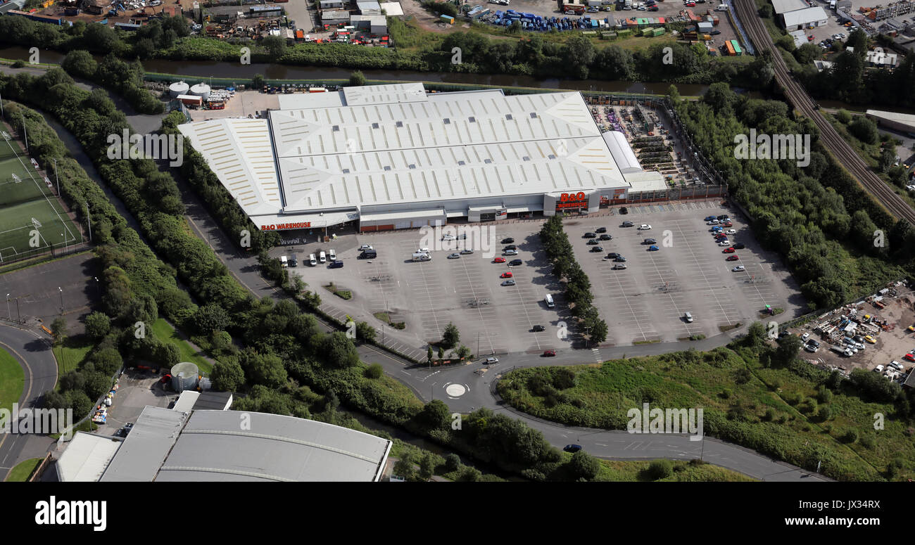 aerial view of B&Q superstore in Wigan, Lancashire, UK Stock Photo