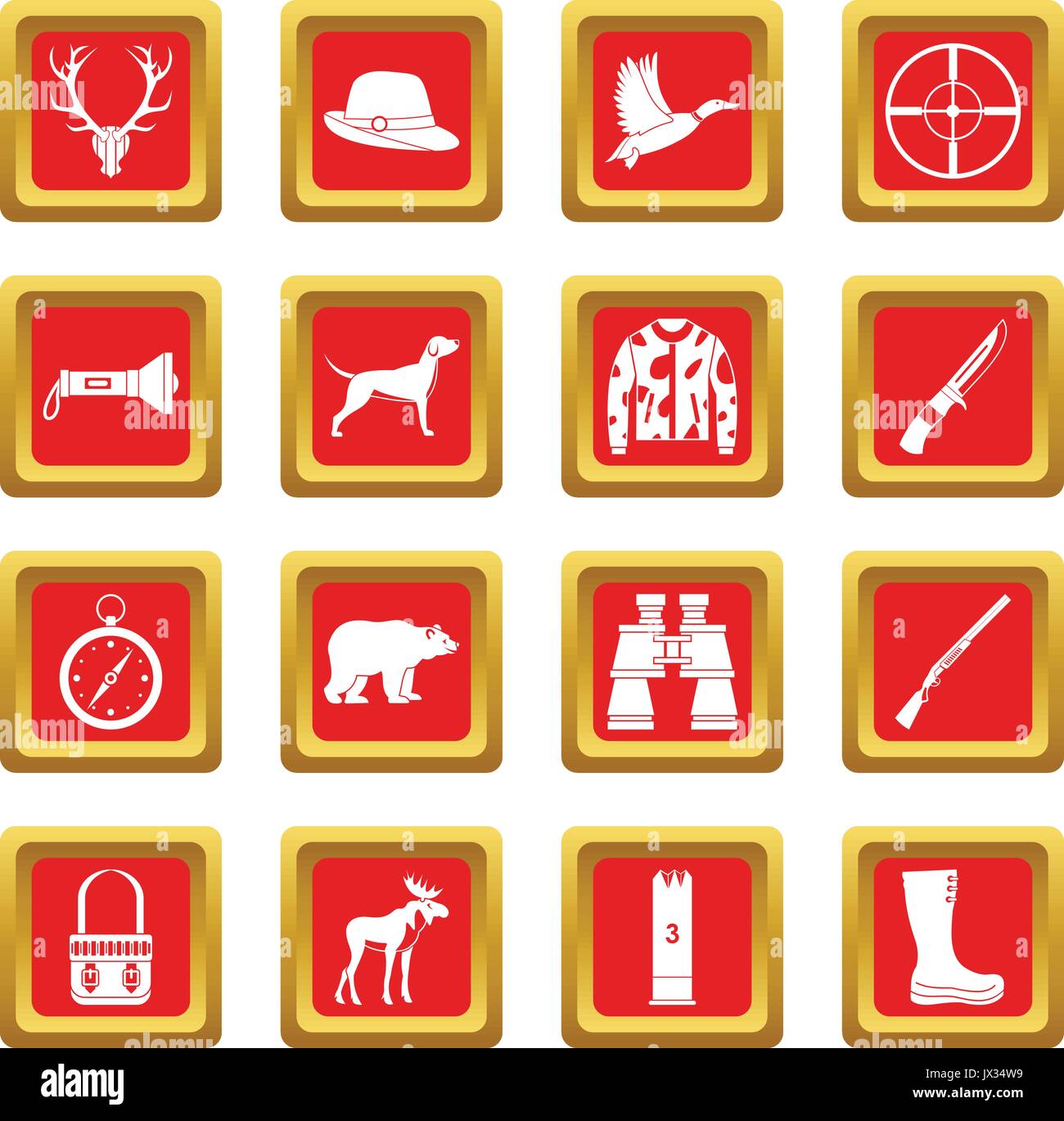 Hunting icons set red Stock Vector Image & Art - Alamy