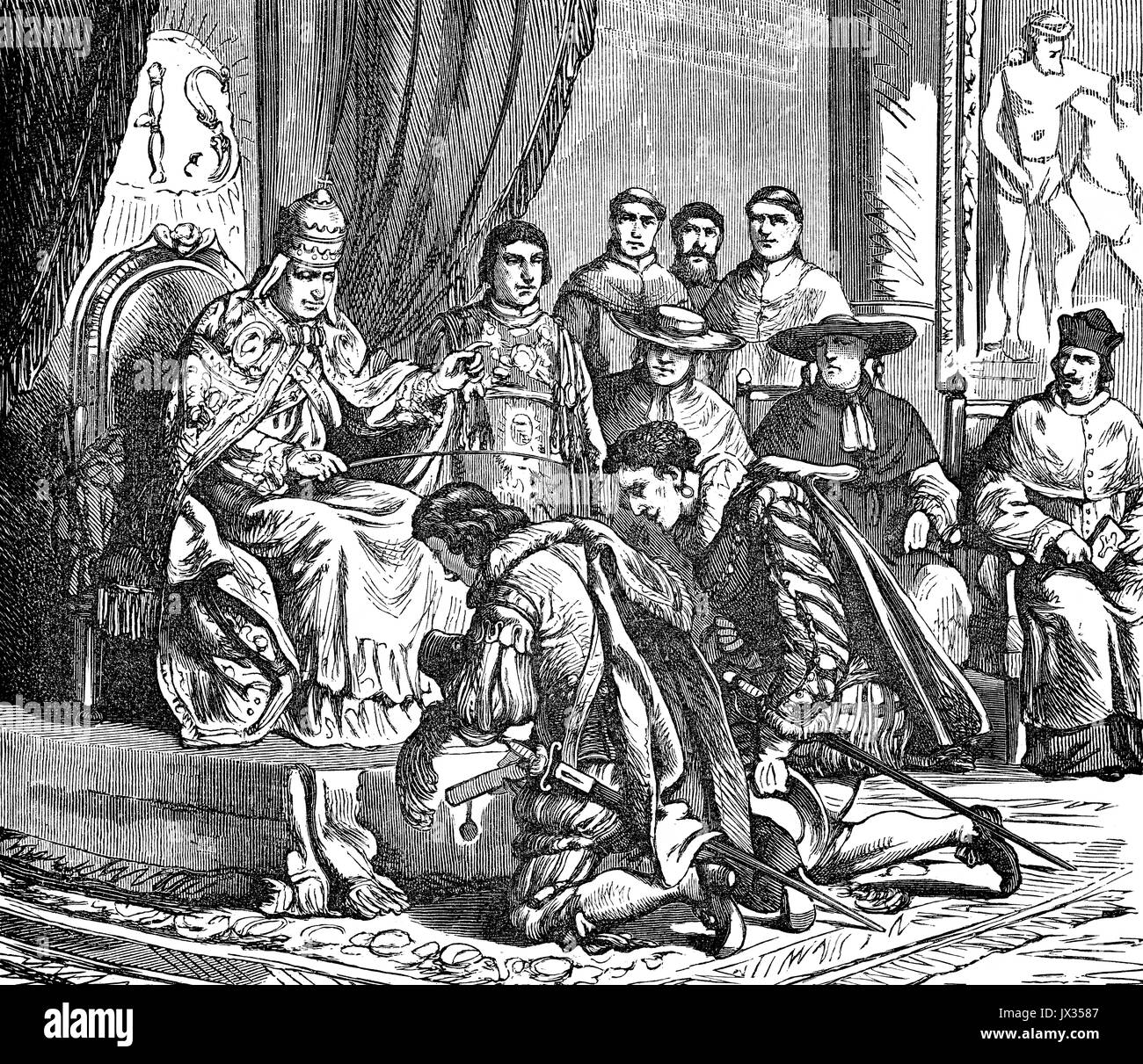 Pope Clement VIII and the reconciliation to the Church of Henry IV of France Stock Photo