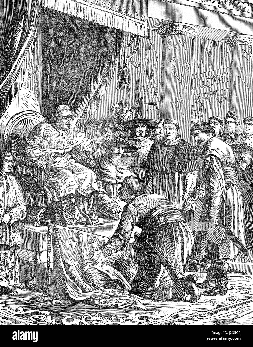 Jan Sobieski, King John III of Poland sending a Turkish flag to Pope Innocent XI Stock Photo