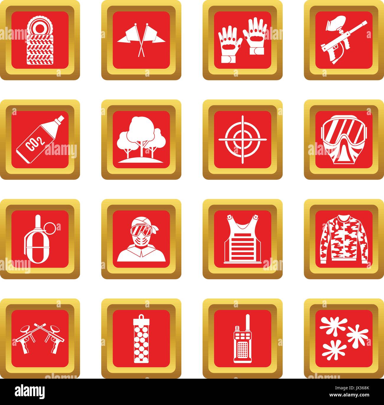 Paintball icons set red Stock Vector