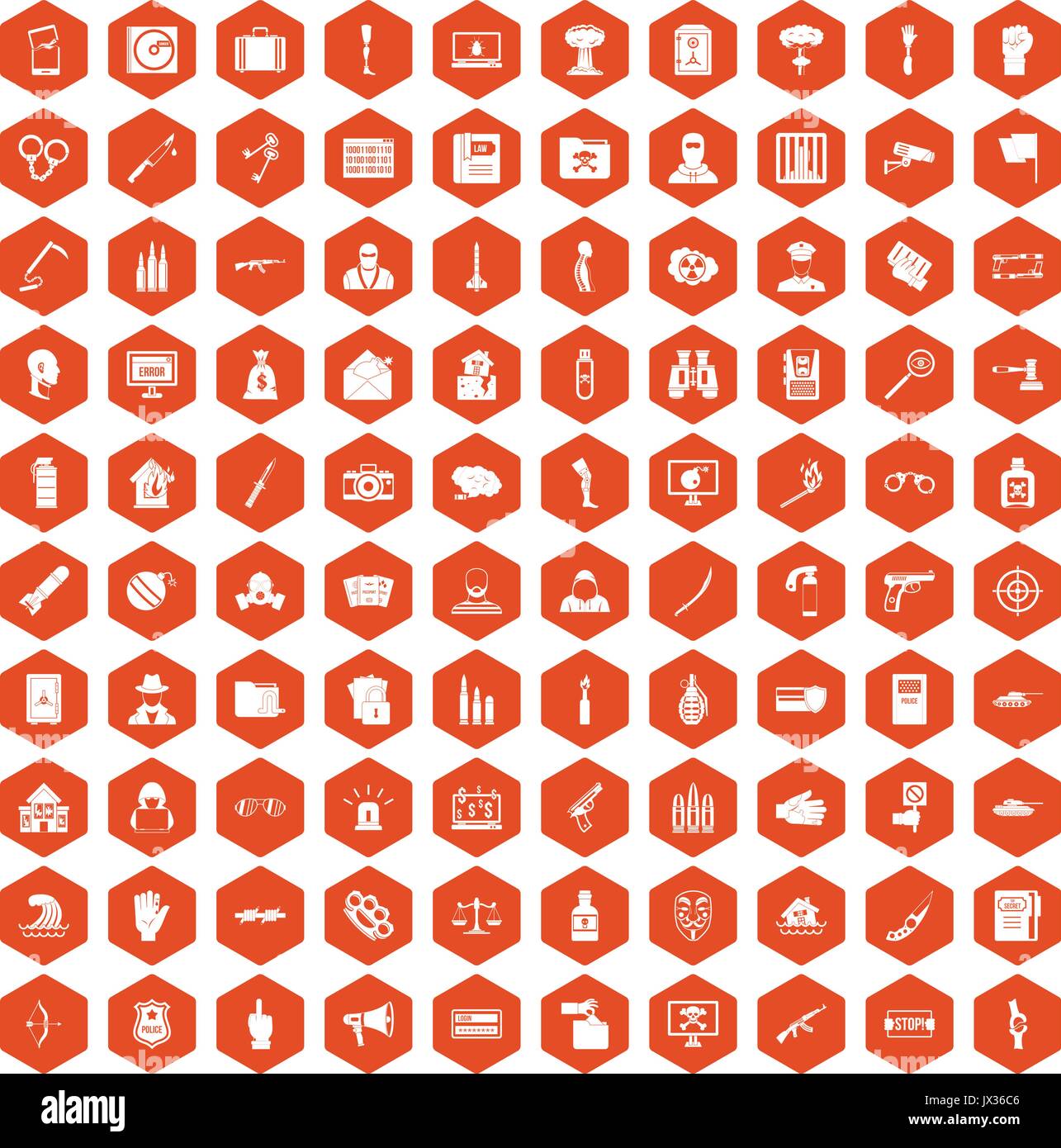 100 violation icons hexagon orange Stock Vector