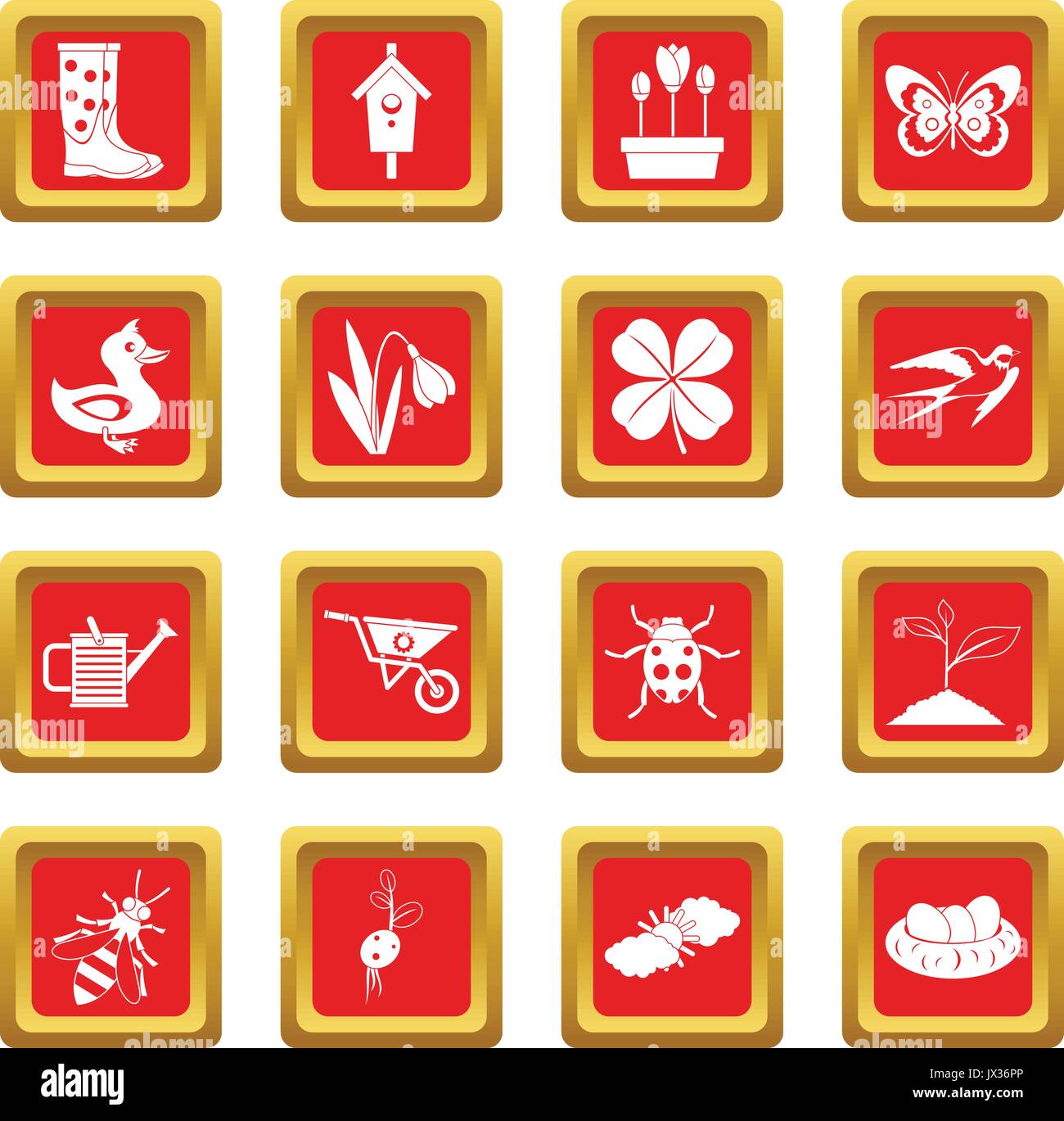 Spring icons set red Stock Vector