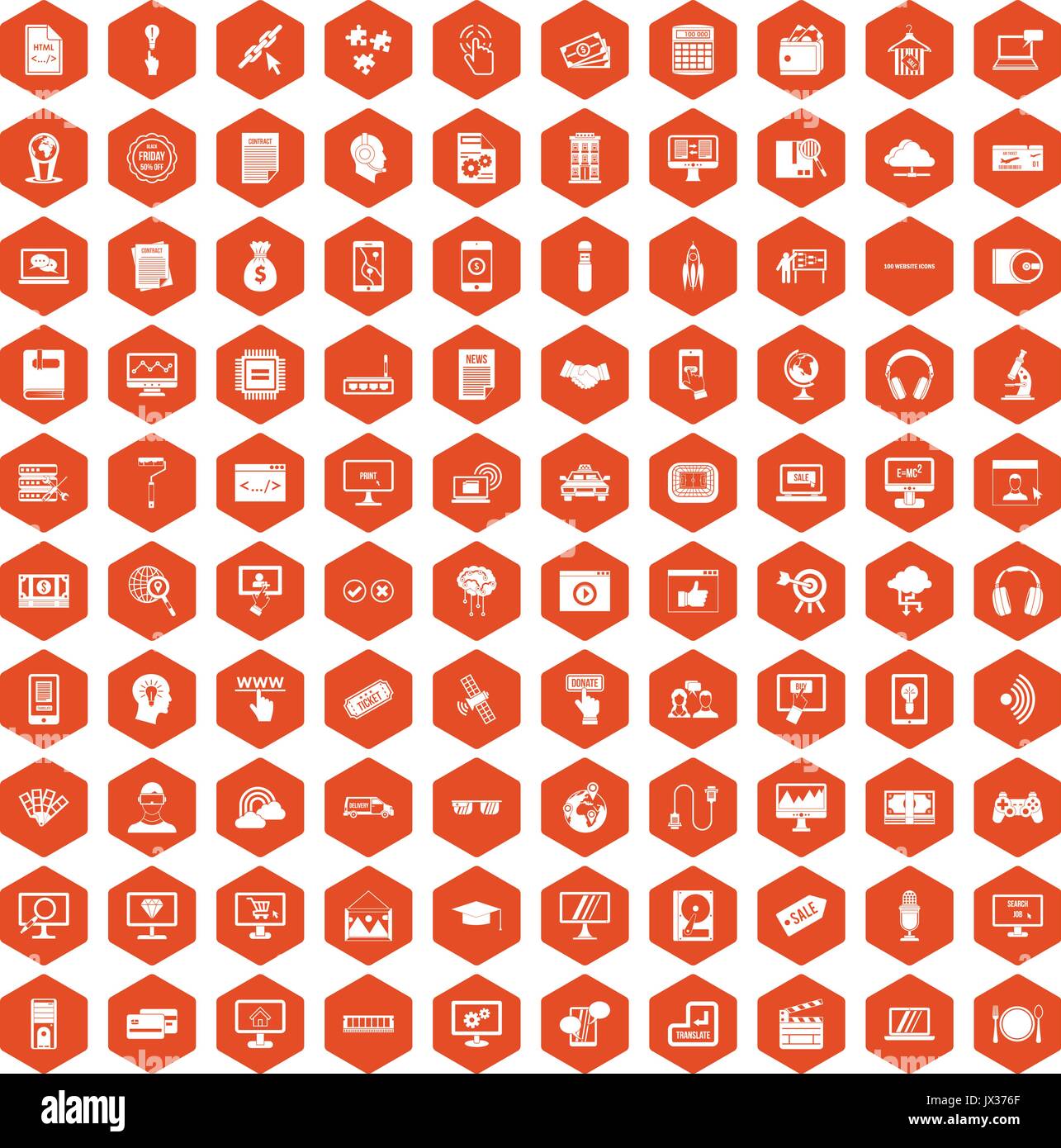 100 website icons hexagon orange Stock Vector