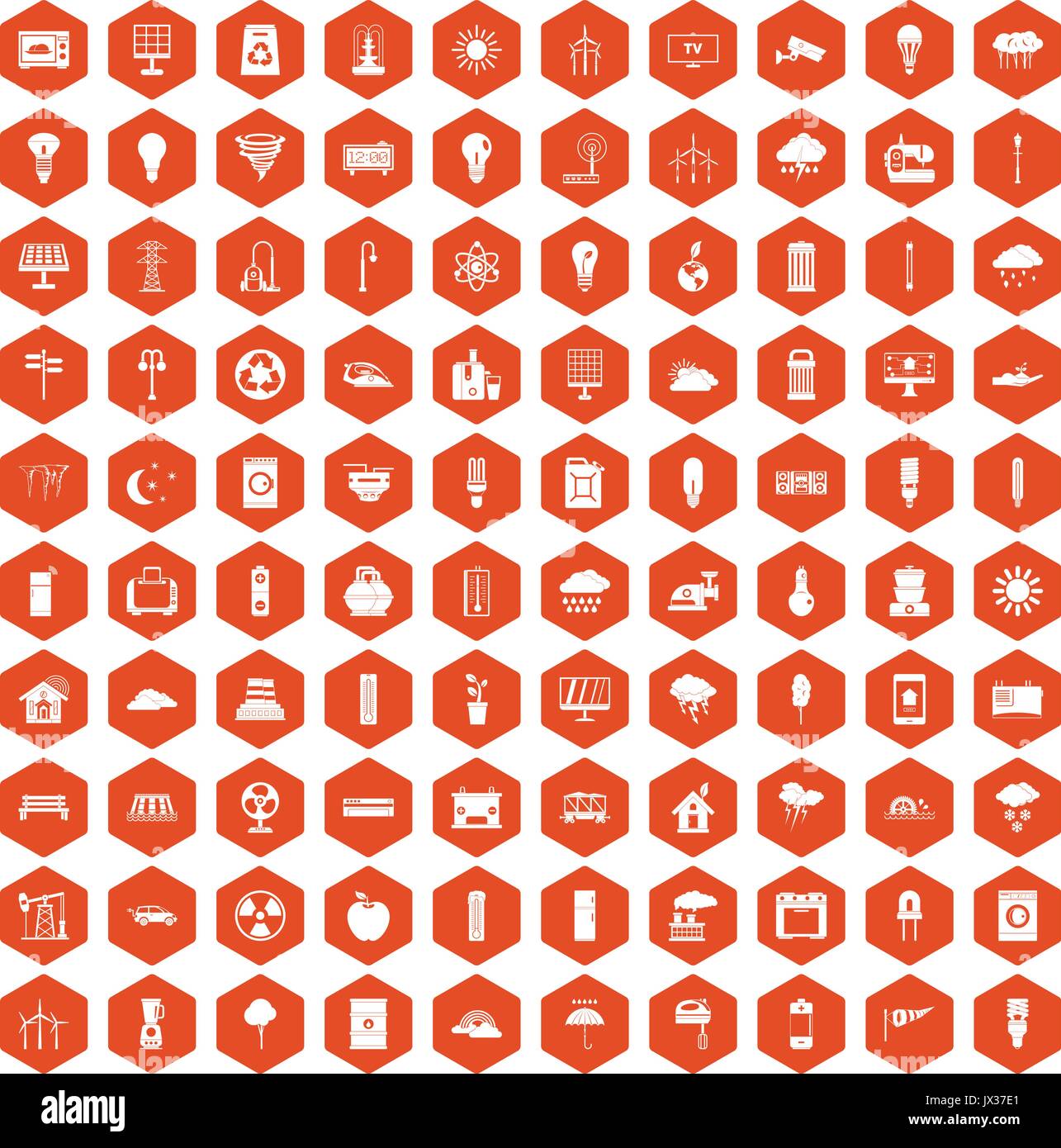 100 windmills icons hexagon orange Stock Vector