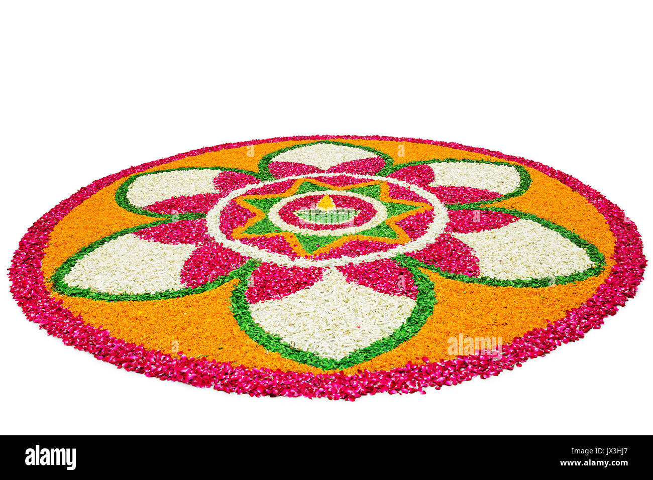Flowers Rangoli design on white background in Diwali Festivals ...