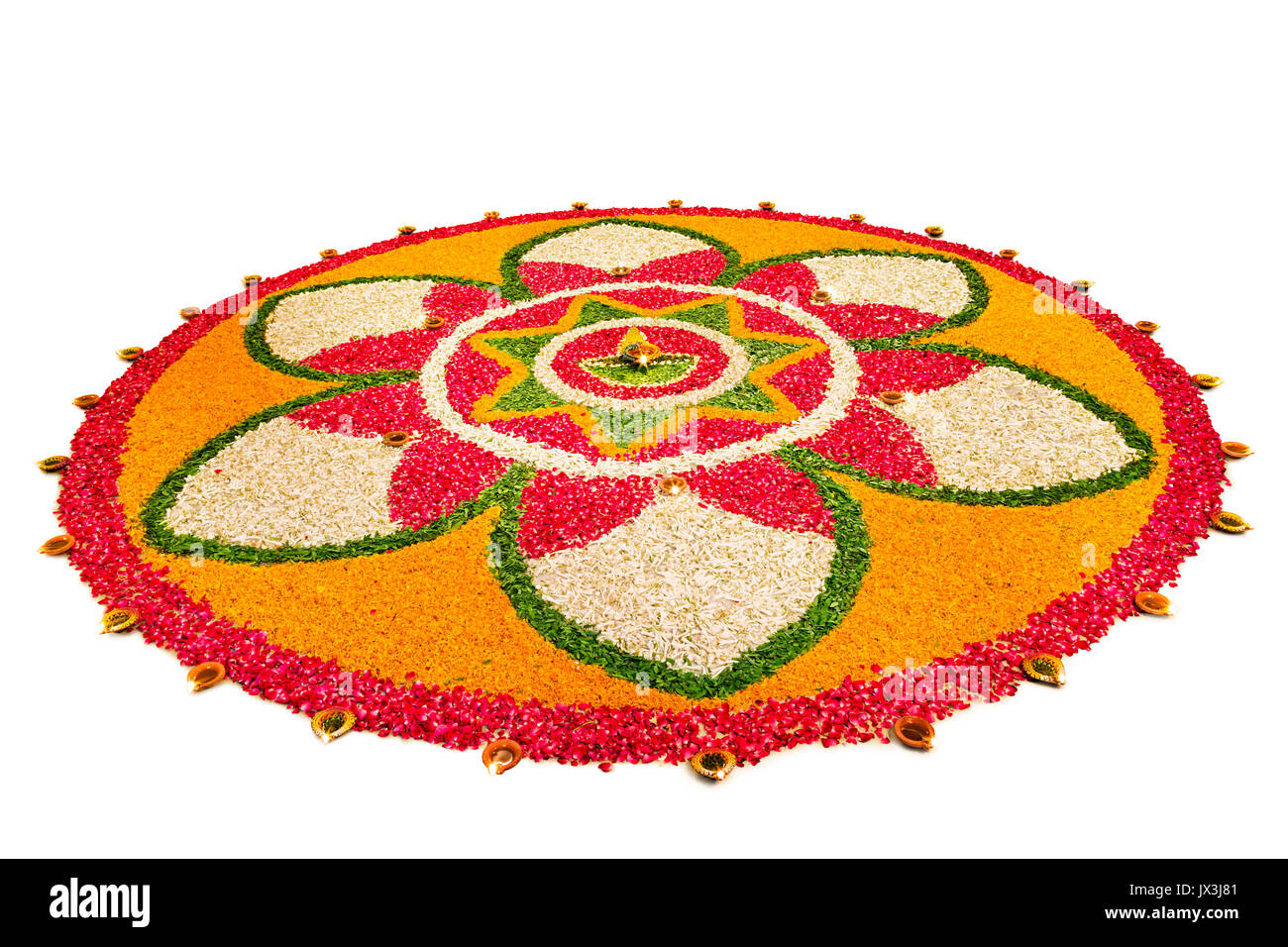 Decorative and traditional Diwali festival Lamps on flowers ...