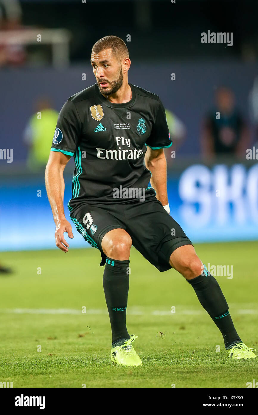 Skopje, FYROM - August 8,2017: Real Madrid Karim Benzema during the UEFA  Super Cup Final match between Real Madrid and Manchester United at Philip  II Stock Photo - Alamy