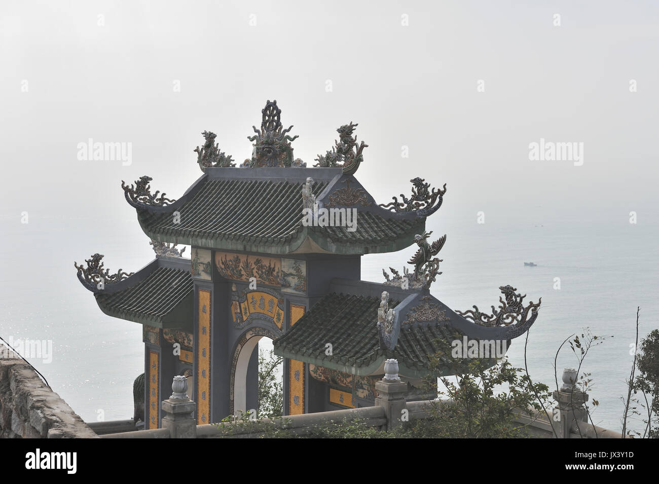 Front gate of Linh Ung Pagoda back drop of East Vietnam sea. Da Nang. VIETNAM Stock Photo
