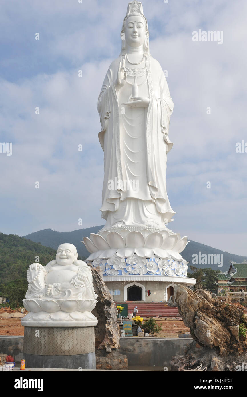 Buddha, Avalokiteshvara, Quan The Am Bo Tat statue 67m in height and Maitreya Buddha, Duc Phat Di Lac at Linh Ung Pagoda. Da Nang. VIETNAM Stock Photo