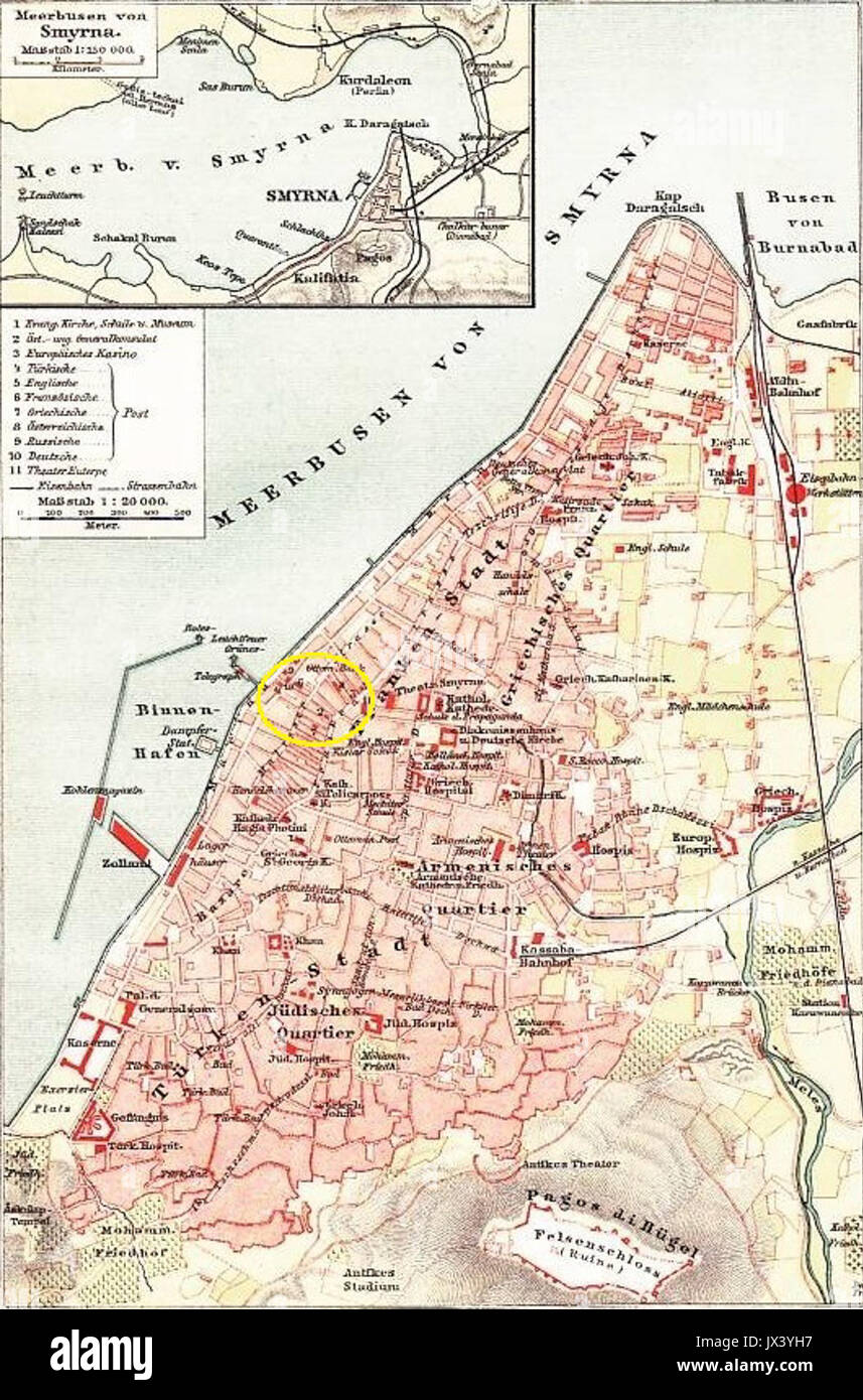 Smyrna City Map 1903 Stock Photo