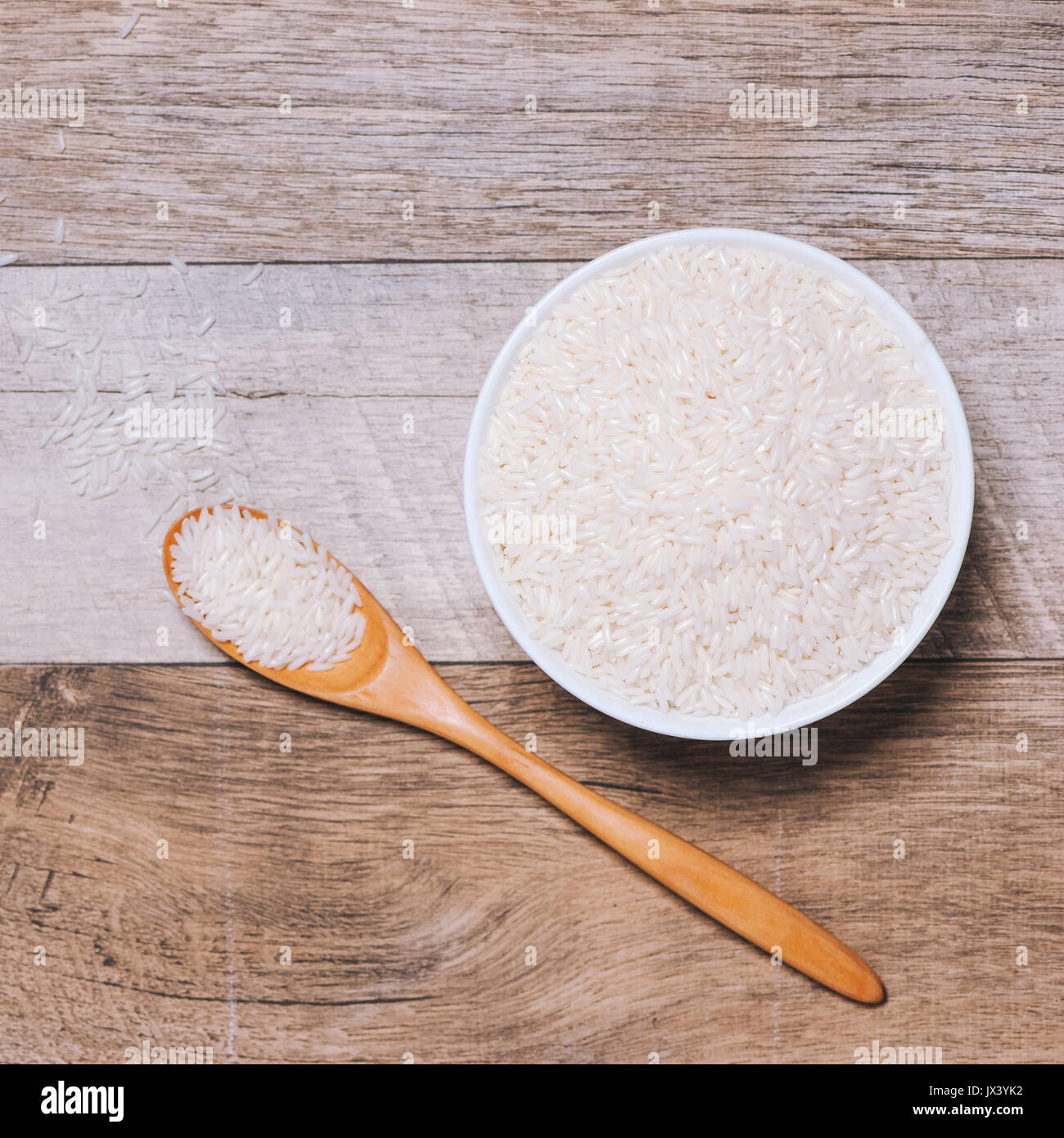 Rice in spoon and bowl. Jasmine Rice, Thai Rice, White Rice Stock Photo ...