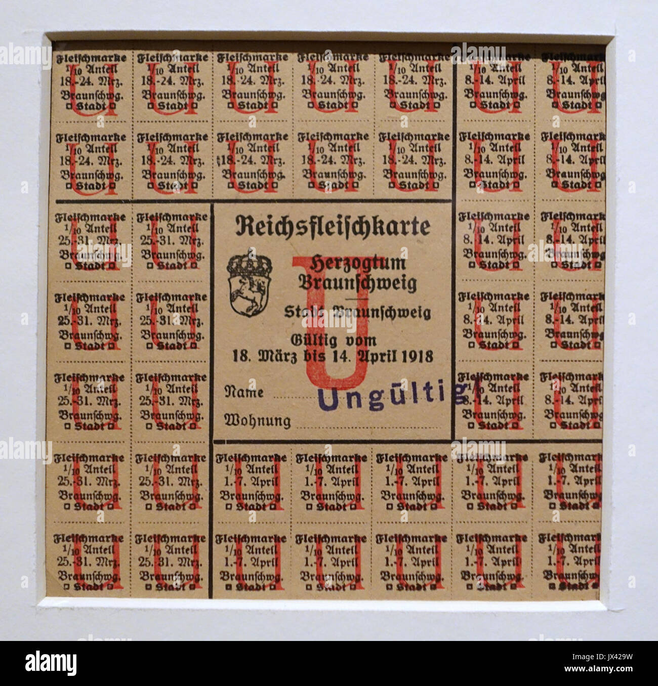German Rations Stamp Ration stamps for meat, Braunschweig, 1918 AD Braunschweigisches ...