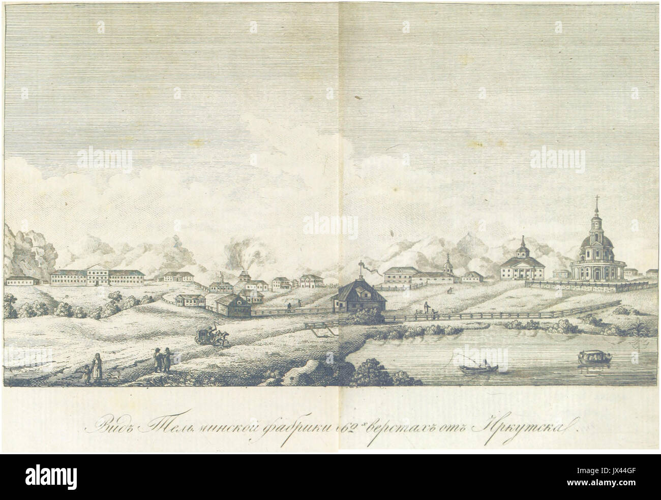MARTOS(1827) p234 The first Slk Manufacture near (62 Werst) Irkutsk, at the route to Moscow Stock Photo