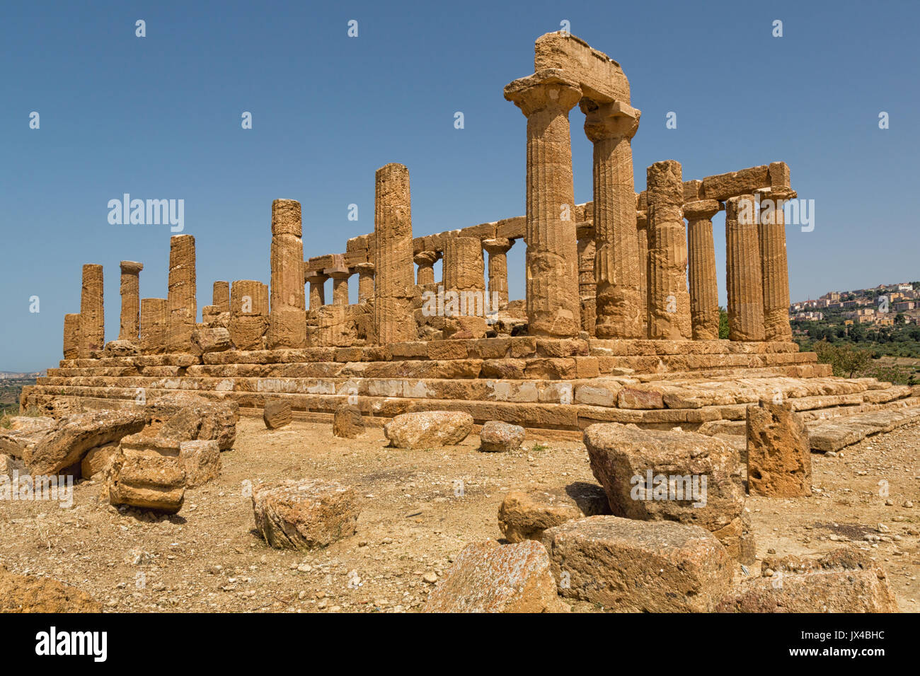 Agrigento, Italy - Tempio di Hera. Valley of the Temples is an archaeological site in Agrigento (ancient Greek Akragas), Sicily, southern Italy. Stock Photo