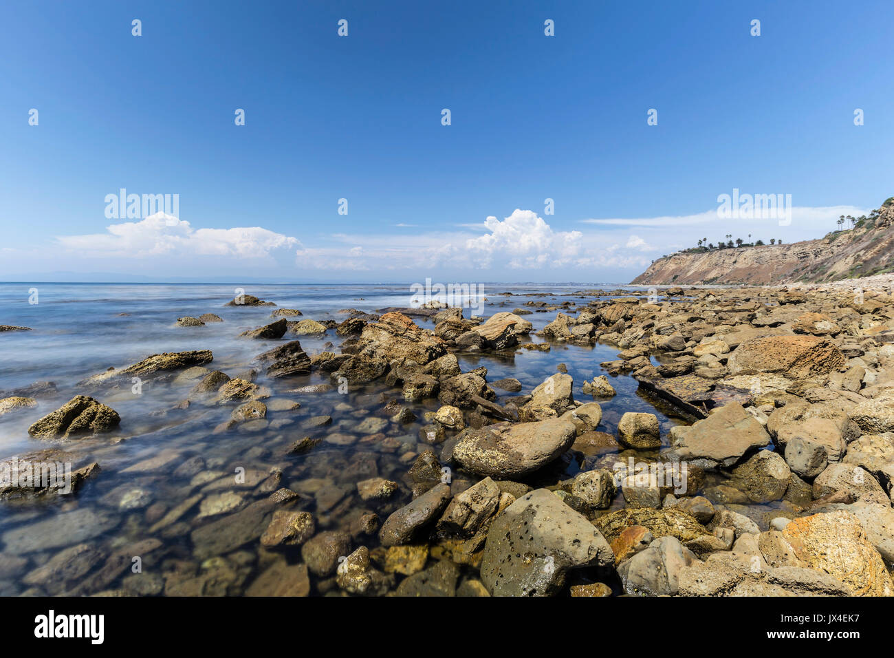 Tidal pools with motion blur water near Rancho Palos Verdes in Los Angeles County, California. Stock Photo