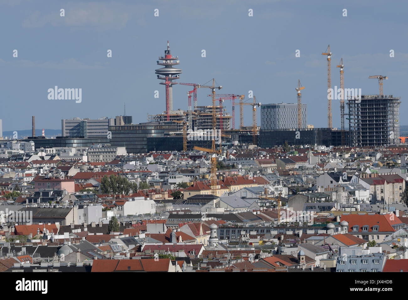 Vienna, Austria. View over Vienna to the new A1 Datacenter of the Telekom Austria in Vienna Floridsdorf Stock Photo
