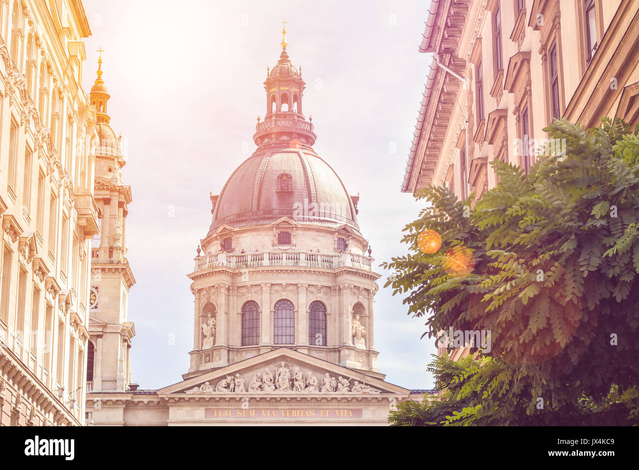 sunset and St. Stephen's Basilica in Budapest Stock Photo