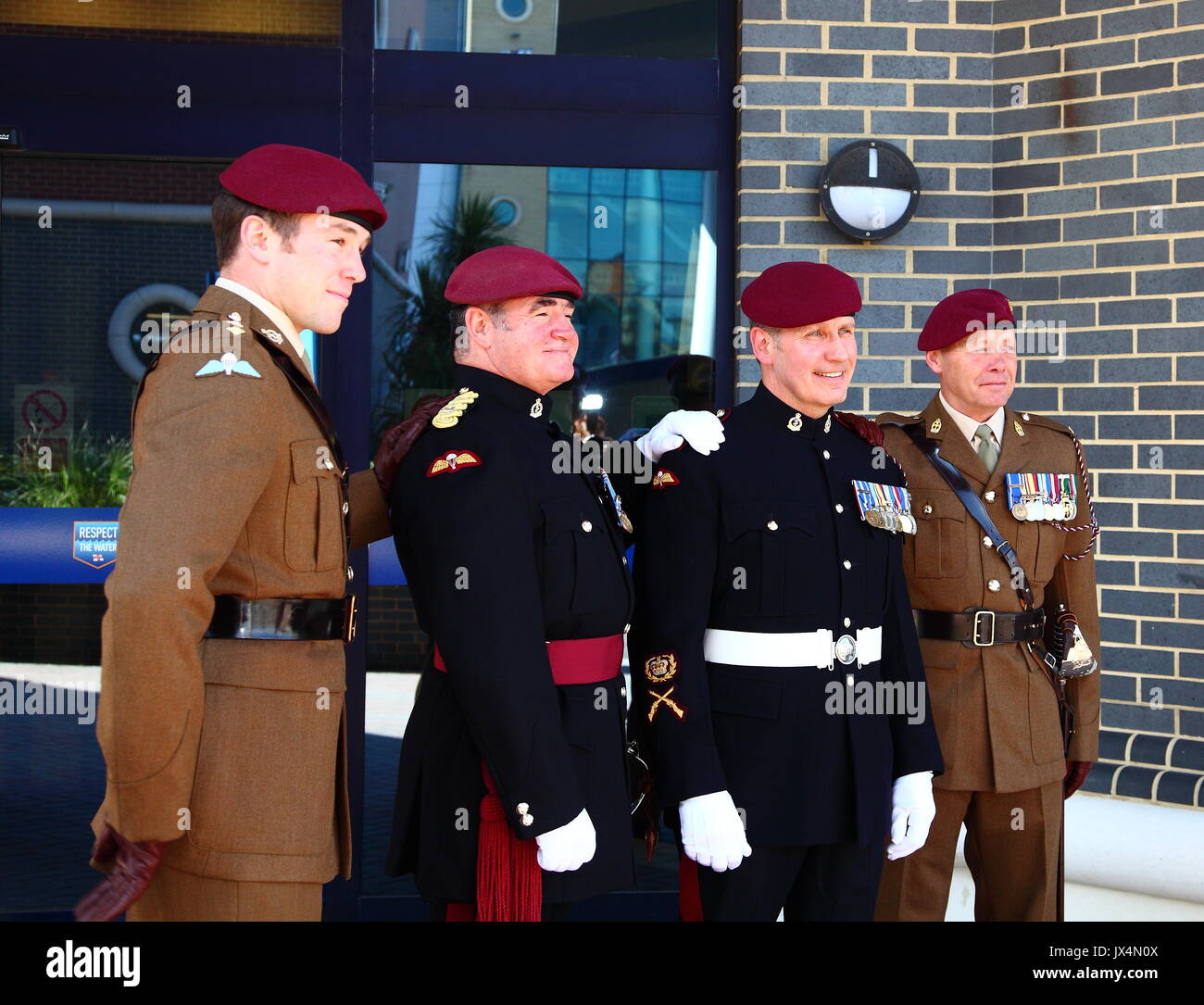 Soldiers wearing their distinctive Maroon Beret attend the wedding of one of their colleagues. Stock Photo
