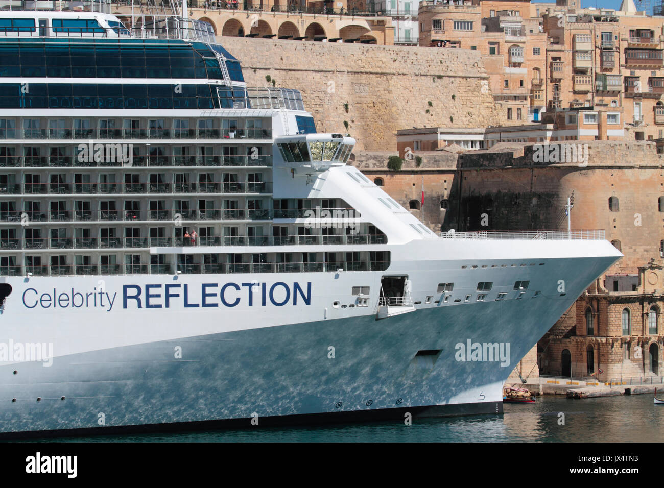 Close Up Of The Cruise Ship Celebrity Reflection By The Fortifications Of Valletta In Malta S Grand Harbour Stock Photo Alamy