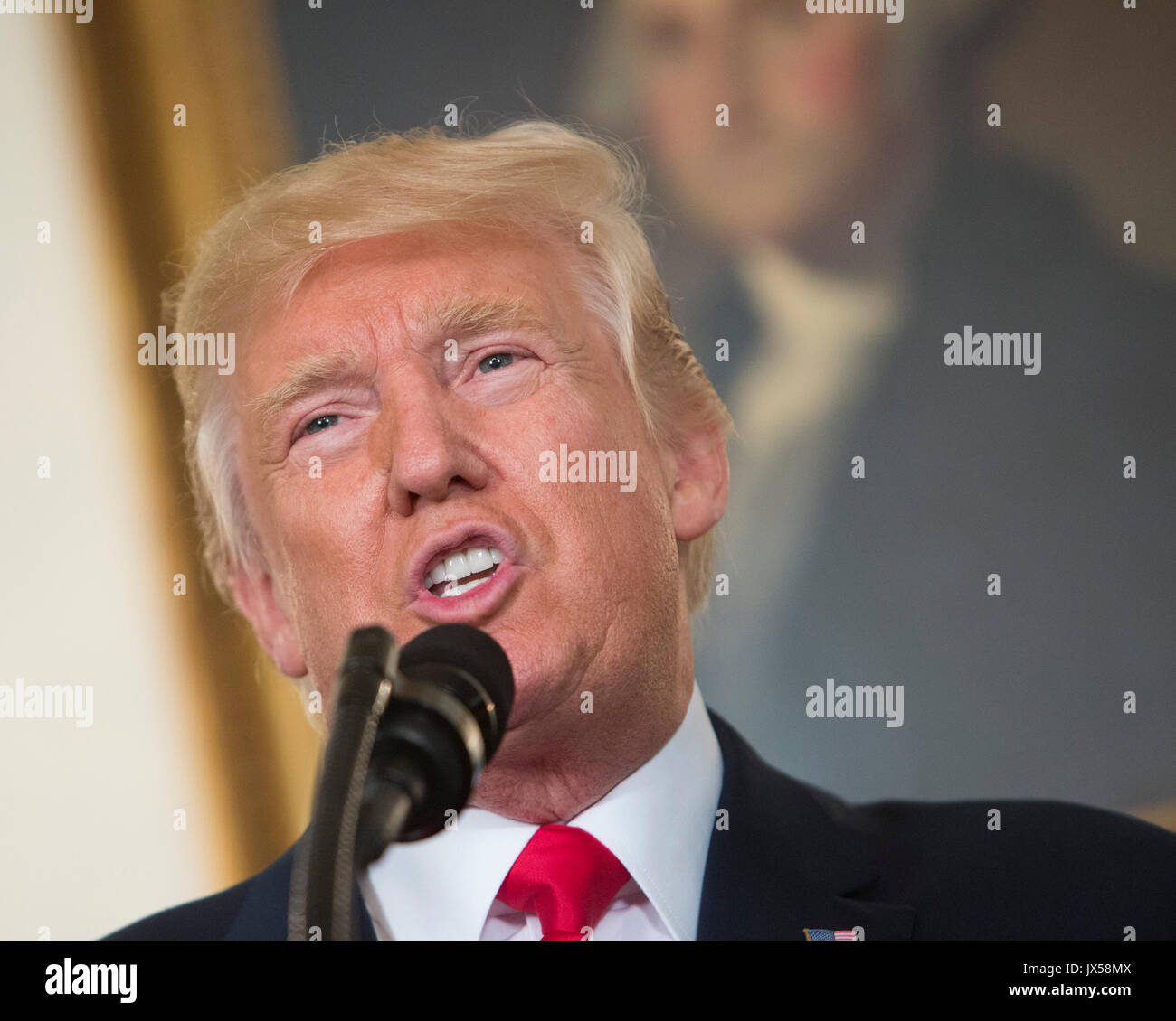 United States President Donald J. Trump makes a statement on the ...