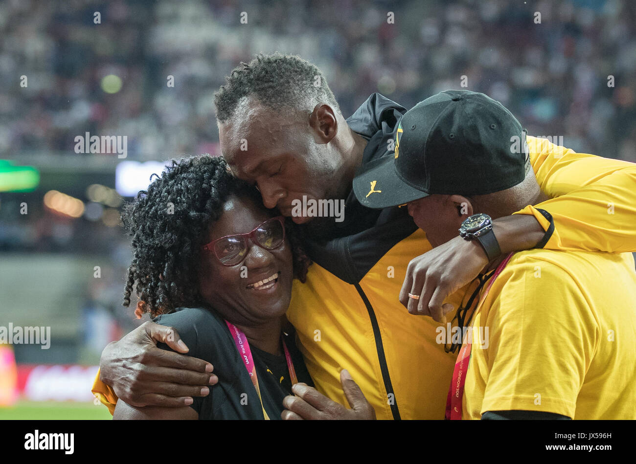 London, UK. 13th Aug, 2017. Usain BOLT with his parents Wellesley and