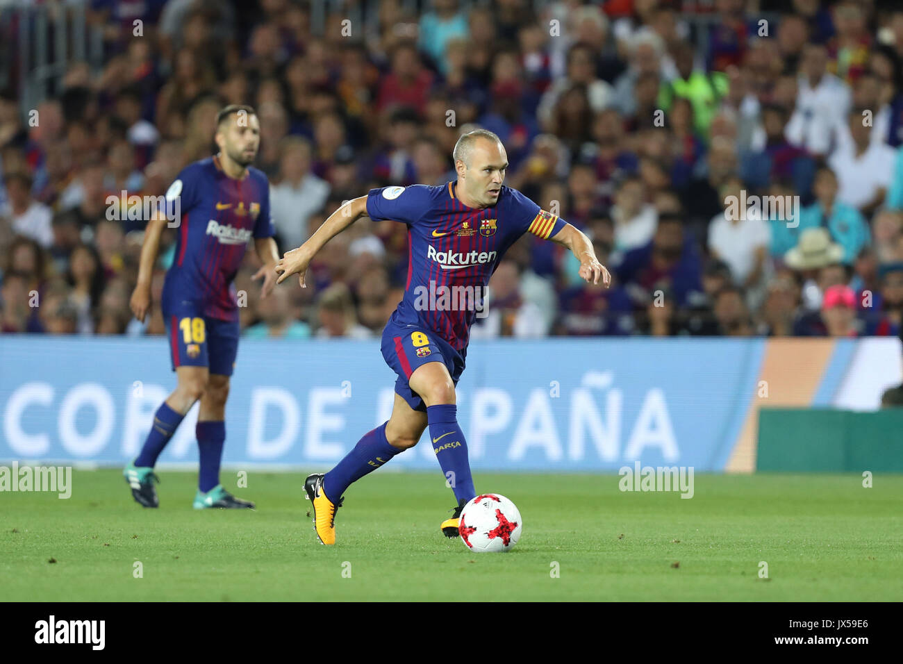 Barcelona, Spain. 13th Aug, 2017. ANDRES INIESTA of FC Barcelona during the Spanish Super Cup football match between FC Barcelona and Real Madrid on August 13, 2017 at Camp Nou stadium in Barcelona, Spain. Credit: Manuel Blondeau/ZUMA Wire/Alamy Live News Stock Photo