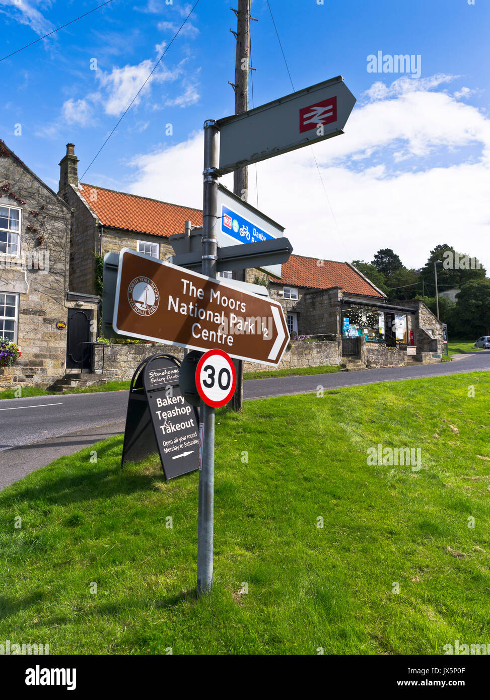 dh North Yorkshire Moors DANBY NORTH YORKSHIRE Village signpost north york moors national park signposts Stock Photo