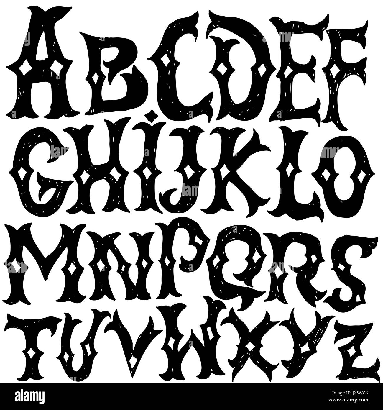 Antique alphabet. Gothic letters. Vintage hand drawn font. Western vector grunge lettering. Stock Vector