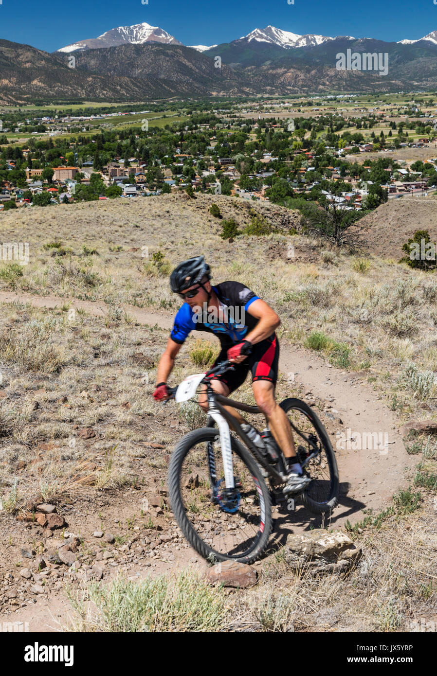 Cyclists compete in the Fibark Festival mountain bike race; Salida; Colorado; USA Stock Photo