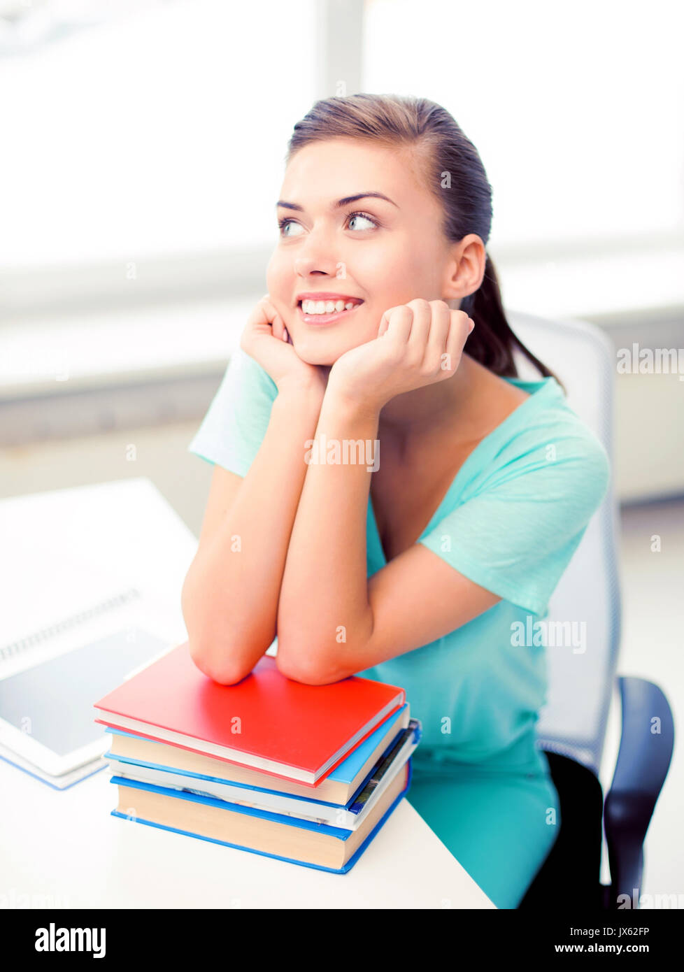 happy smiling student girl with books Stock Photo - Alamy
