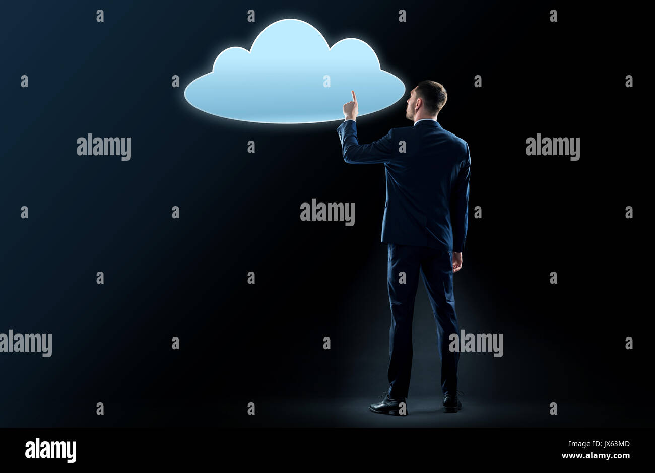 businessman touching virtual cloud hologram Stock Photo