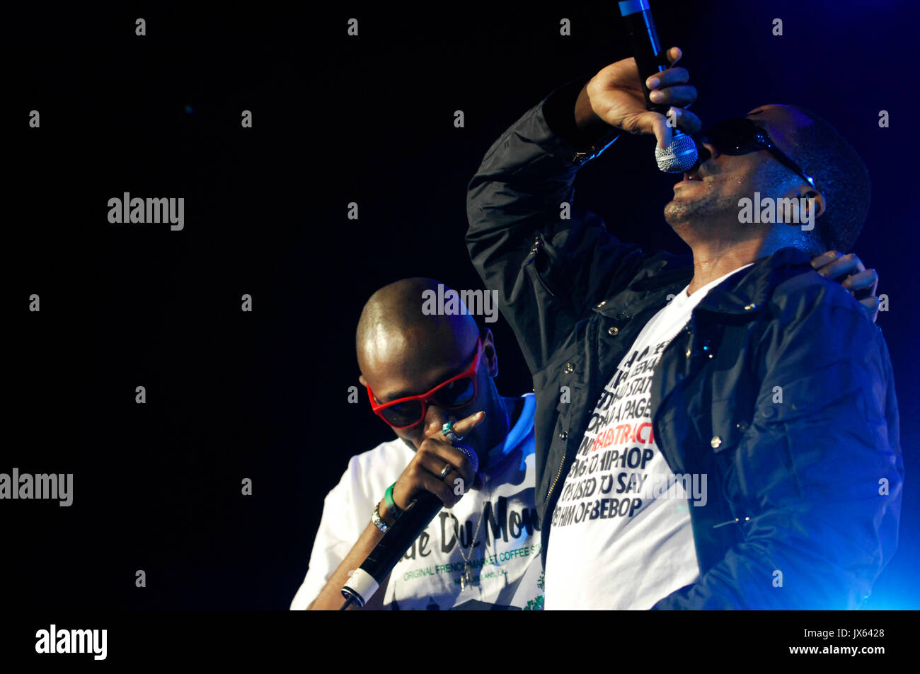 (L-R) Rappers Mos Def,Q Tip performing 2008 Rock Bells Glen Helen Pavilion Los Angeles. Stock Photo