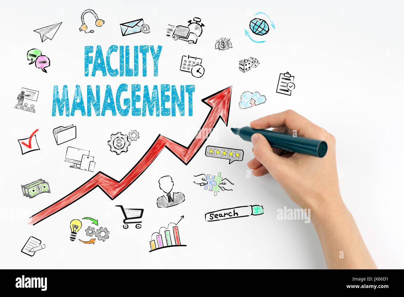 Facility Management Concept. Hand with marker writing Stock Photo Alamy