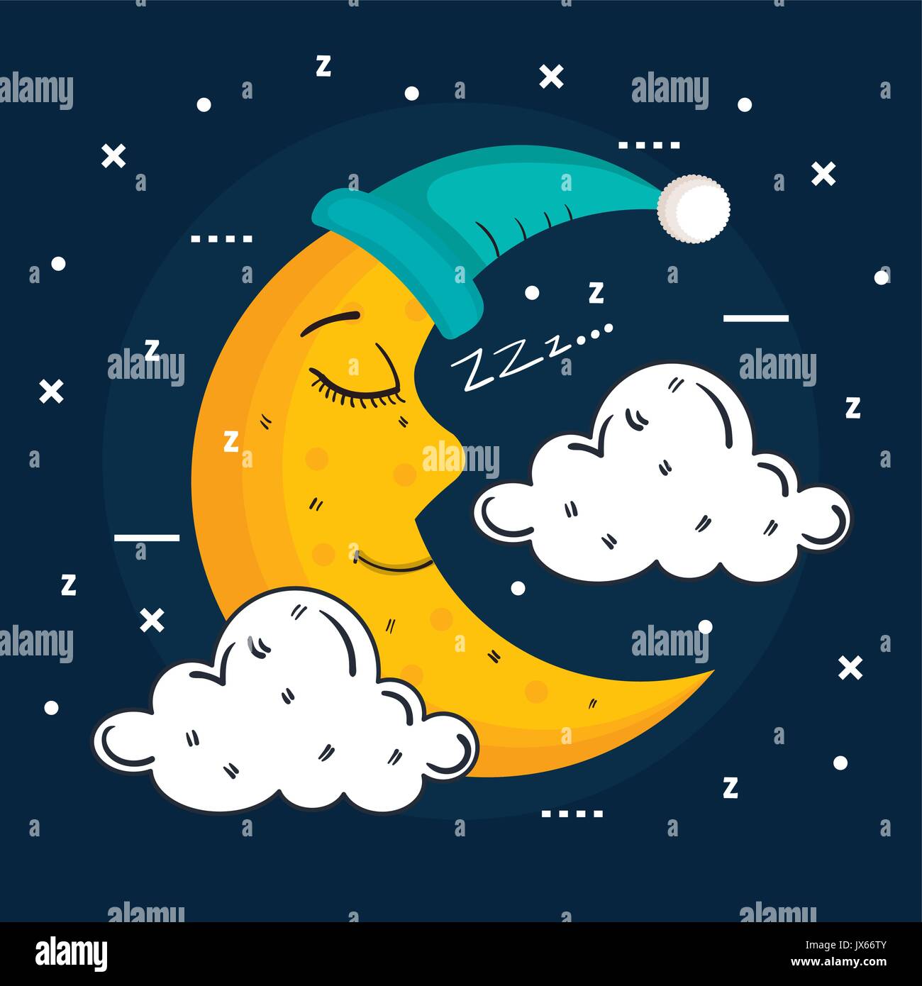 sleeping moon in nightcap isolated on blue background vector