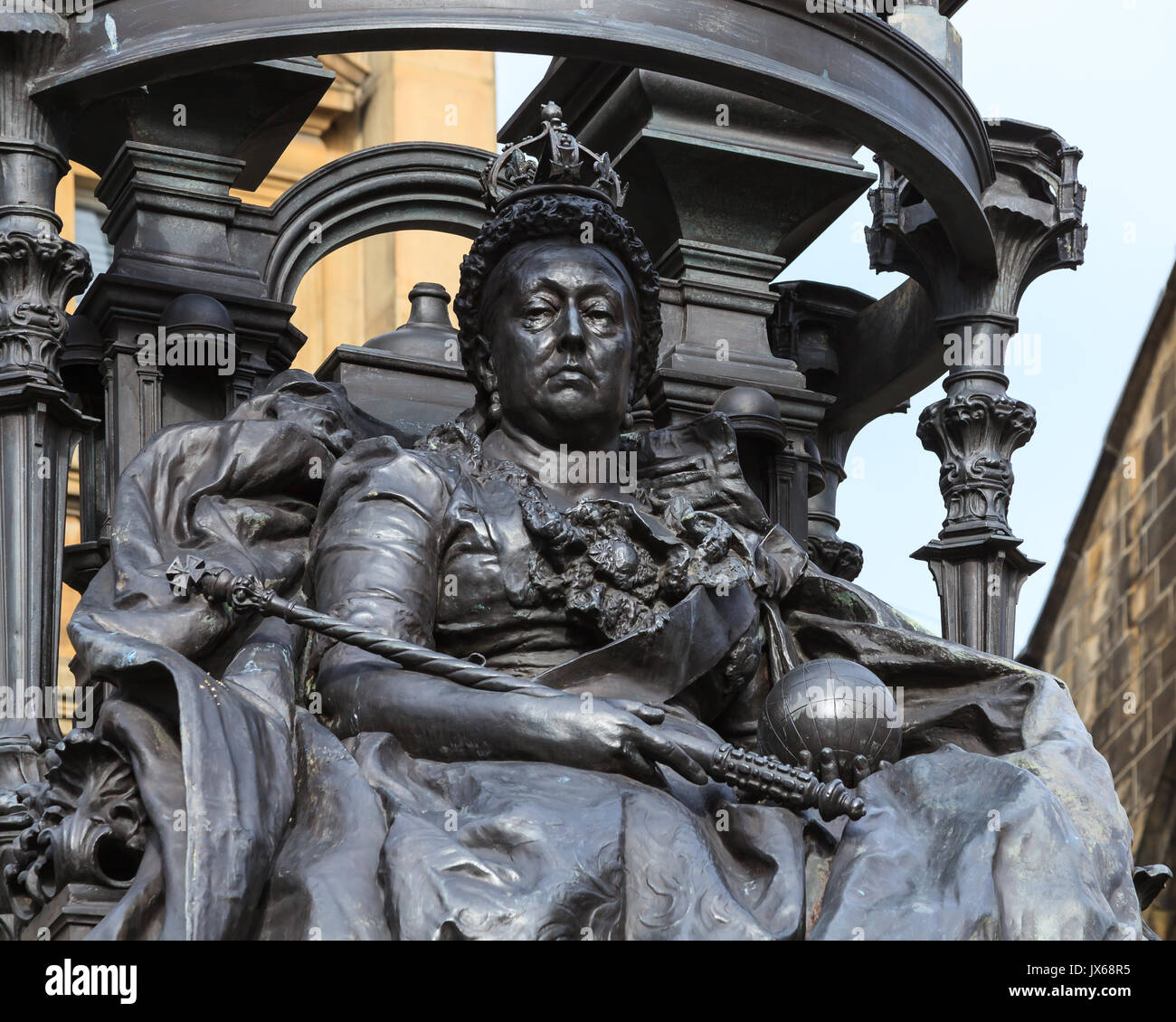 A monument to Queen Victoria outside the Cathedral Church of Saint Nicholas in Newcastle Upon Tyne in northern England. Stock Photo