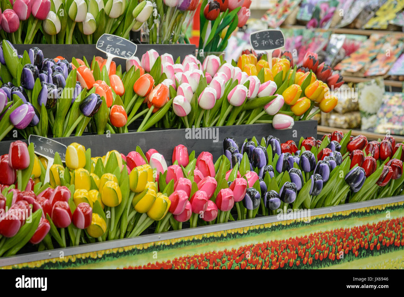 Flower shop in Bloemenmarkt, Amsterdam (Netherlands). March 2015. Landscape format. Stock Photo