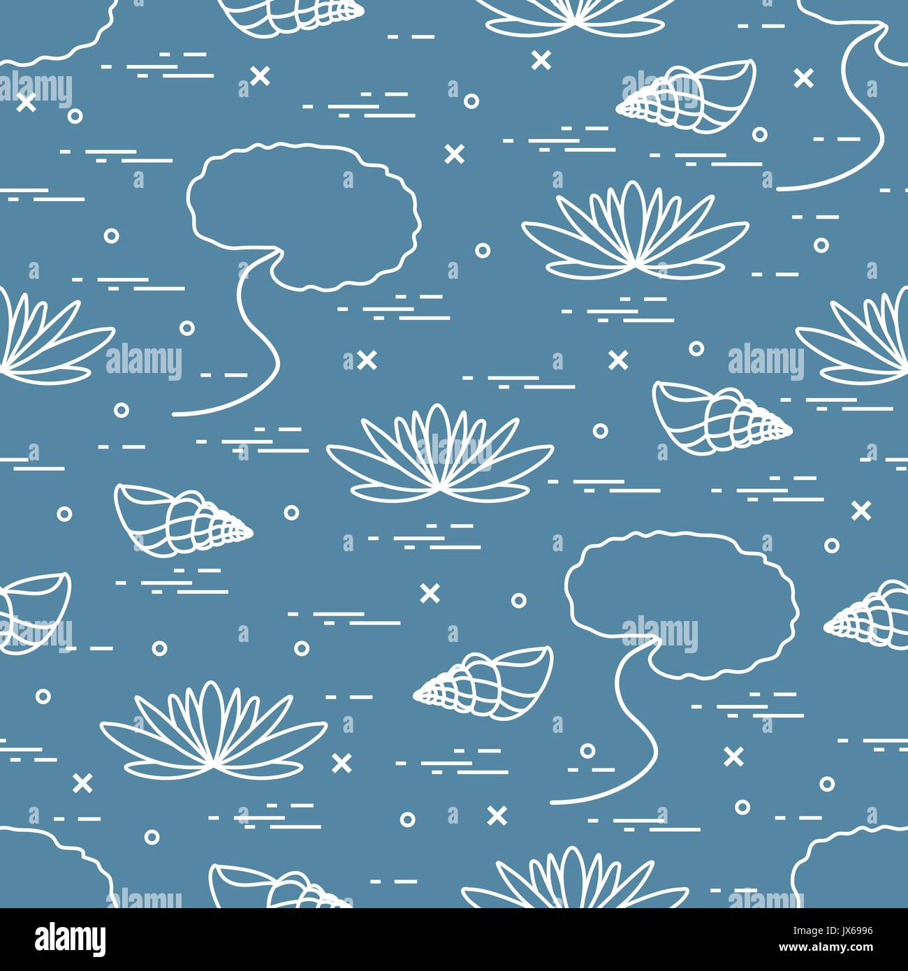 Flowe Shell Pattern Cute seamless pattern with shells and flowers and leaves lilies. Design ...