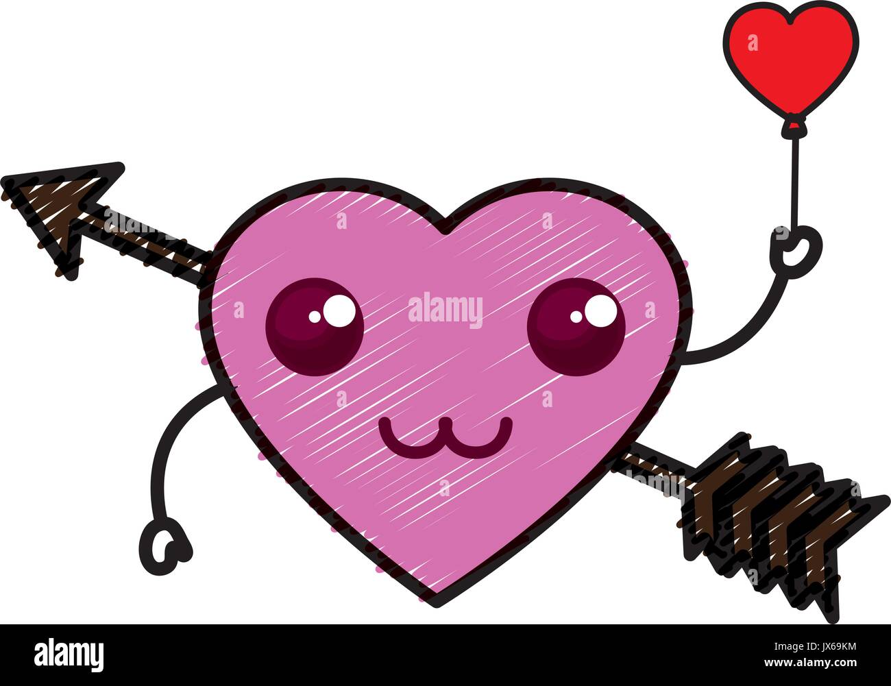 heart love card with arrow kawaii character vector illustration design ...