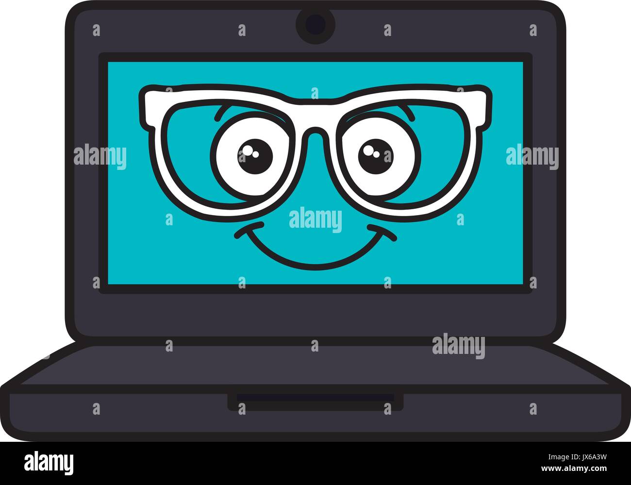 laptop computer with glasses kawaii character vector illustration ...