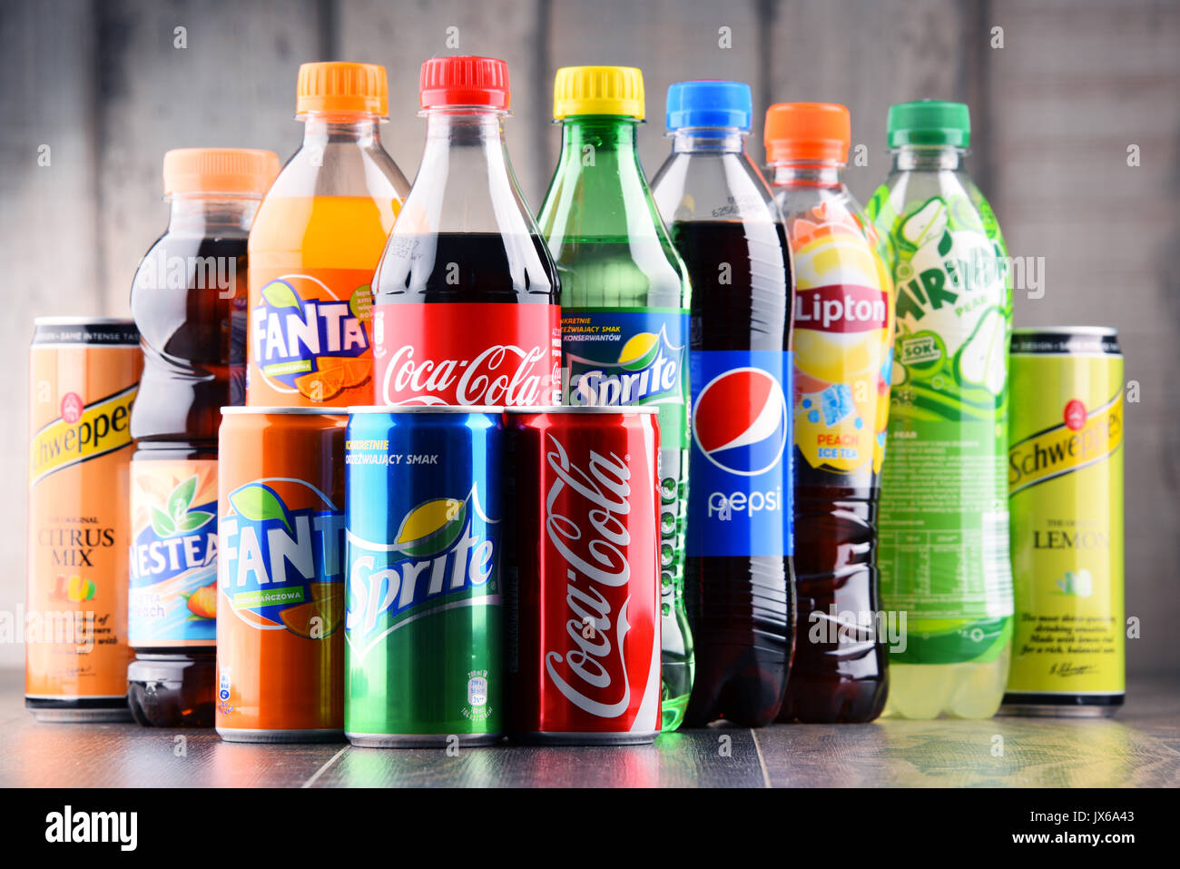 POZNAN, POLAND MAY 19, 2017 Global soft drink market is dominated by brands of few