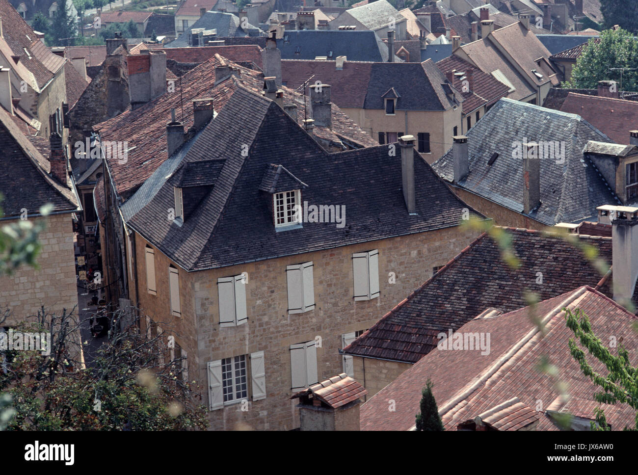 Roofs of small town Gourdon, Lot Department, South West France Stock Photo