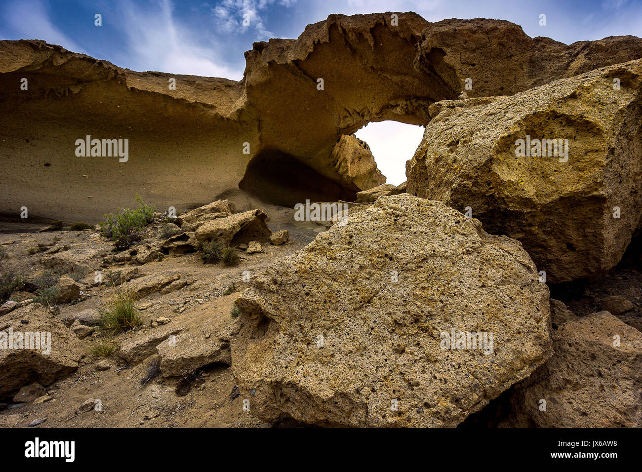 This stone arch is called Arco de Tajao. You can find it on the Canary island Tenerife in Spain Stock Photo